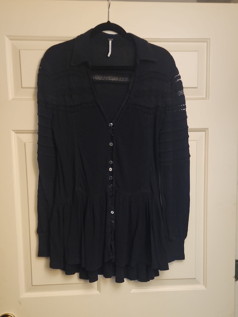 Free People Black Button-Front Collared Knit Tunic